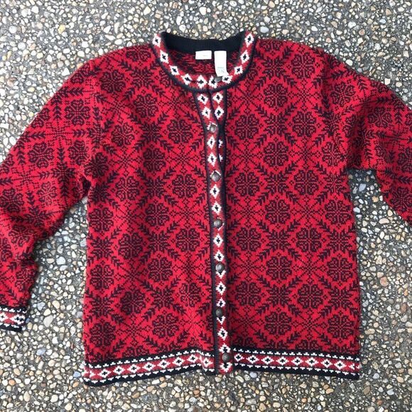 L L Bean Nordic Snowflake Cardigan Sweater M - Picture 3 of 5
